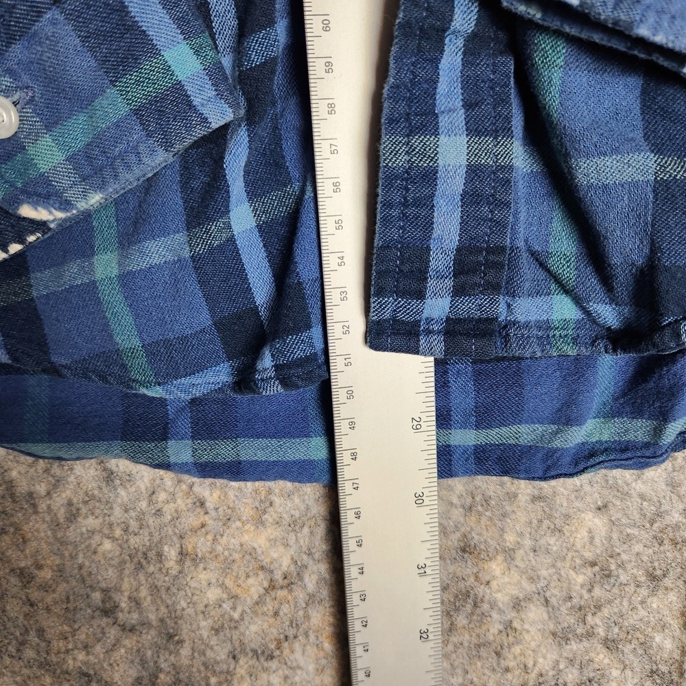 LL Bean VTG 90s Flannel Shirt Men M Blue Scotch Plaid Button Up Long Sleeve - Picture 4 of 6